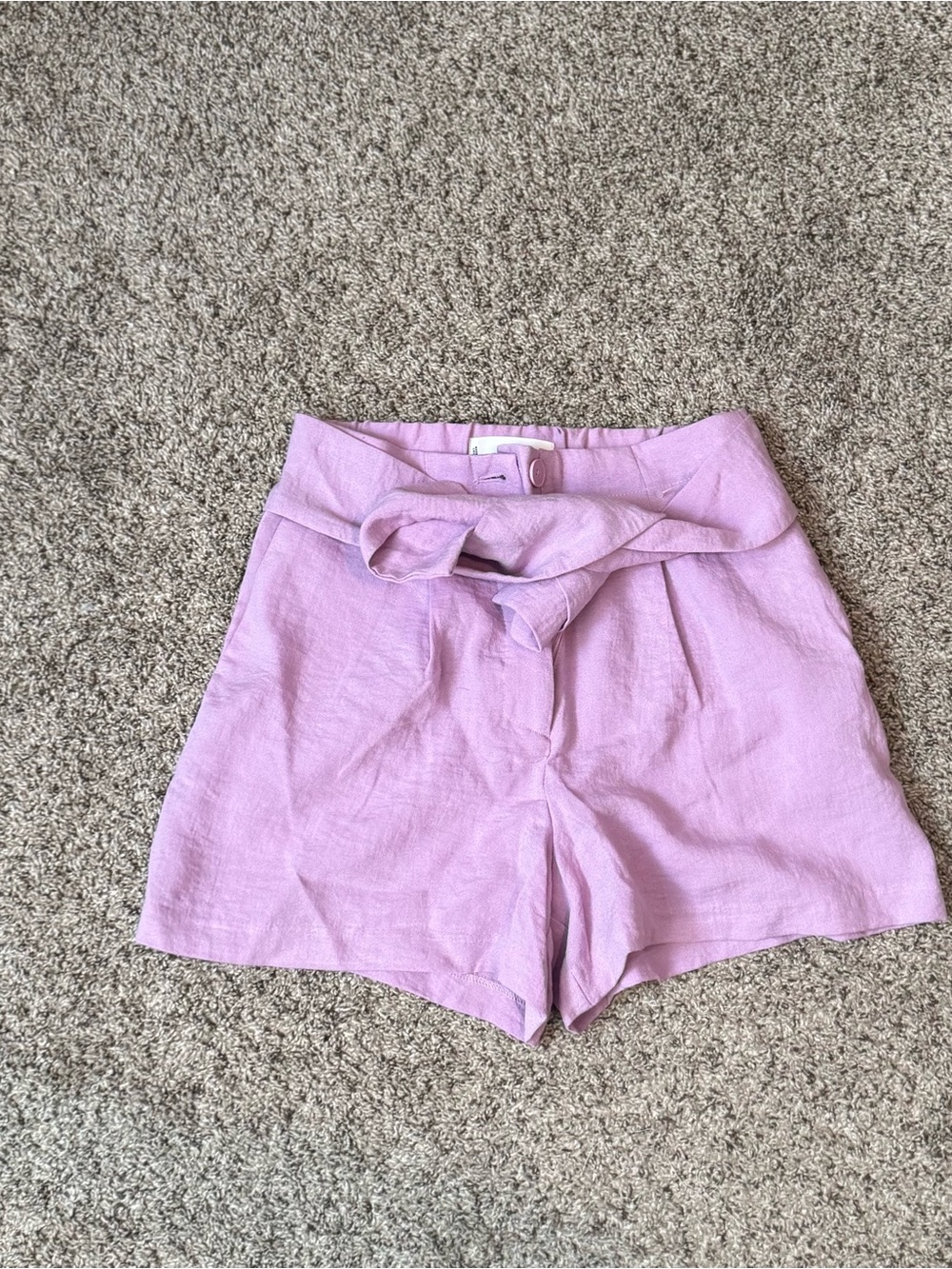 Mango Flowy High Waisted Tie Belt Shorts Lavender Purple XS
